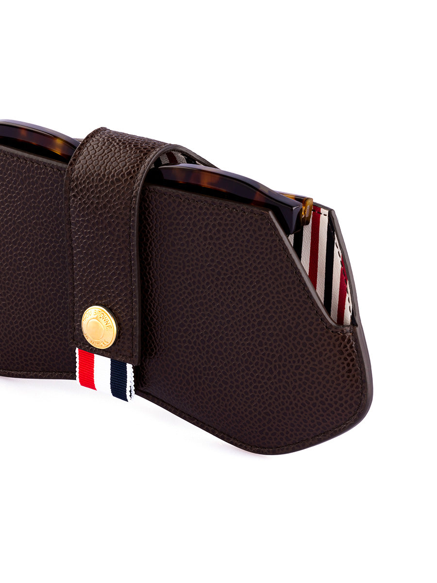 058A 205 Dark Brown Pebble Grain Leather 24K Gold Snap Eyewear Case