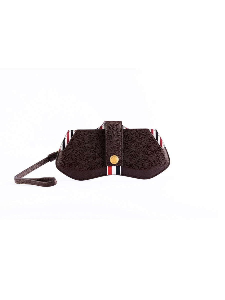 058A 205 Dark Brown Pebble Grain Leather 24K Gold Snap Eyewear Case
