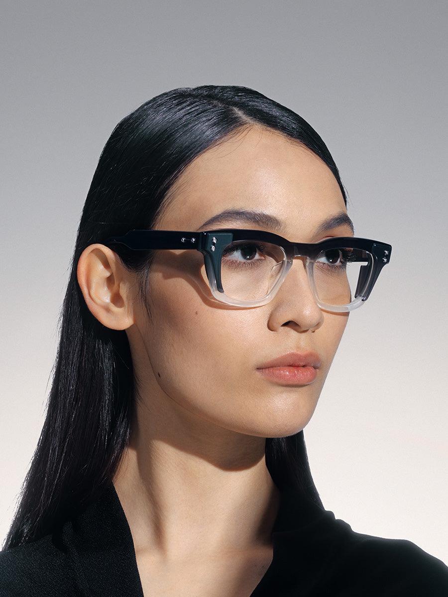 AKONI Ara Matte Black To Cloudy White Eyeglasses | sunglasscurator.com