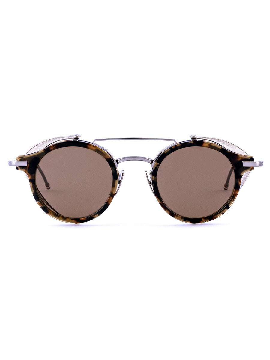 804A-205 Brown Tortoise Acetate Silver Titanium Round Sunglasses