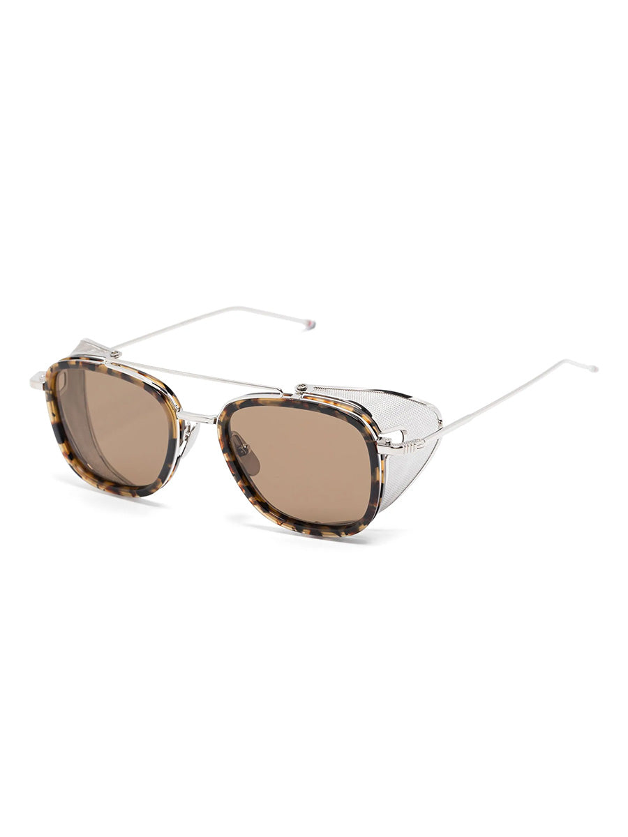 808A 205 Brown Tortoise Acetate Silver Titanium Square sunglasses