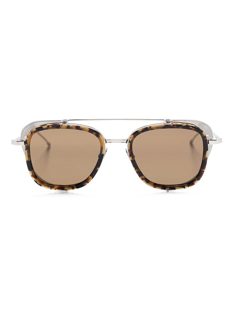 808A 205 Brown Tortoise Acetate Silver Titanium Square sunglasses