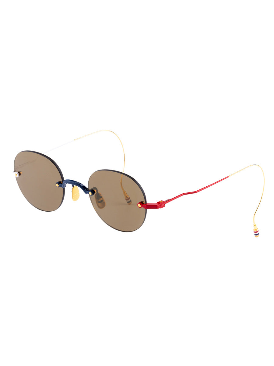 937A 964 Navy Red White 18k Gold Plated Titanium Rimless Round sunglasses