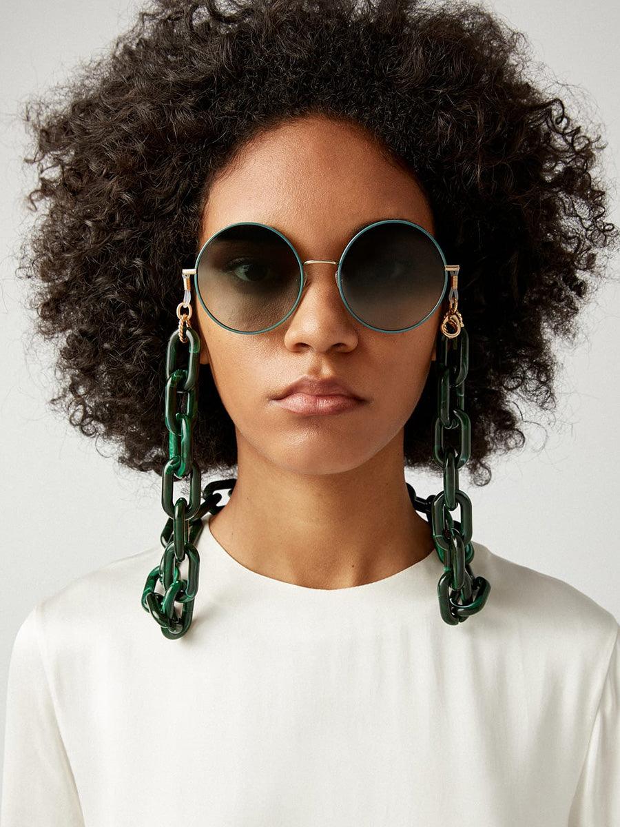 Dark Green Square Resin 3 glasses chain - sunglasscurator