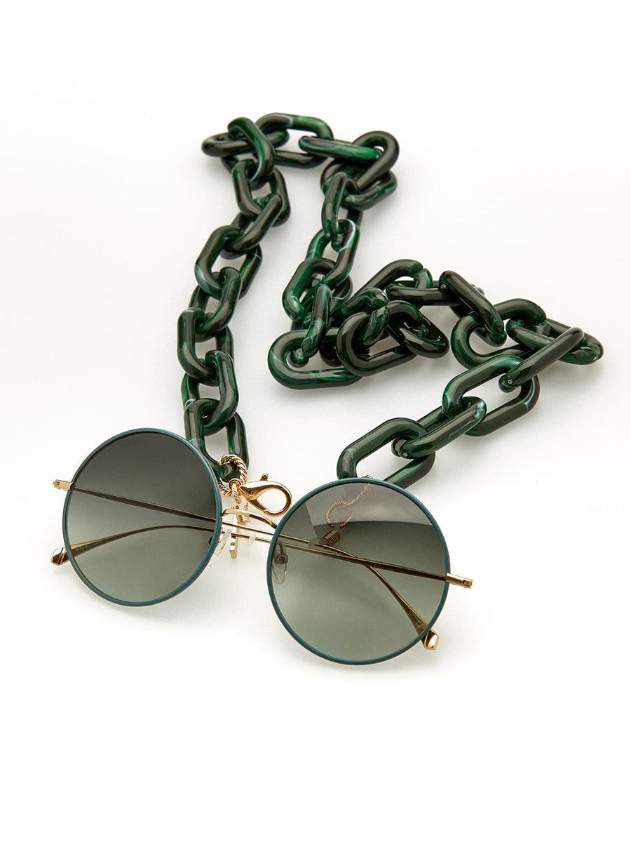 Dark Green Square Resin 3 glasses chain - sunglasscurator