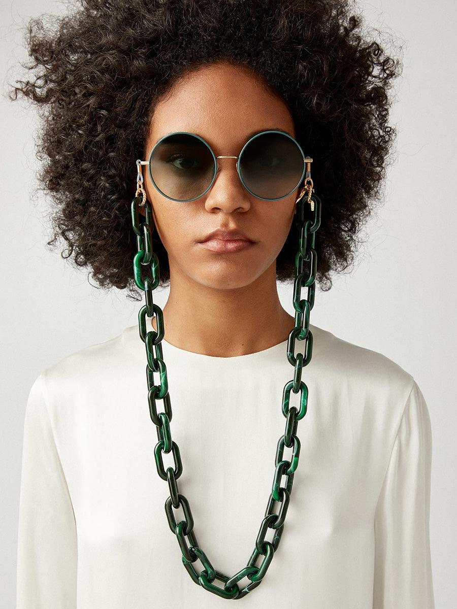 Dark Green Square Resin 3 glasses chain - sunglasscurator