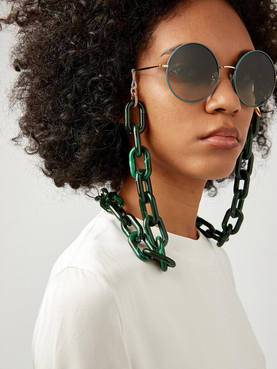 Dark Green Square Resin 3 glasses chain - sunglasscurator